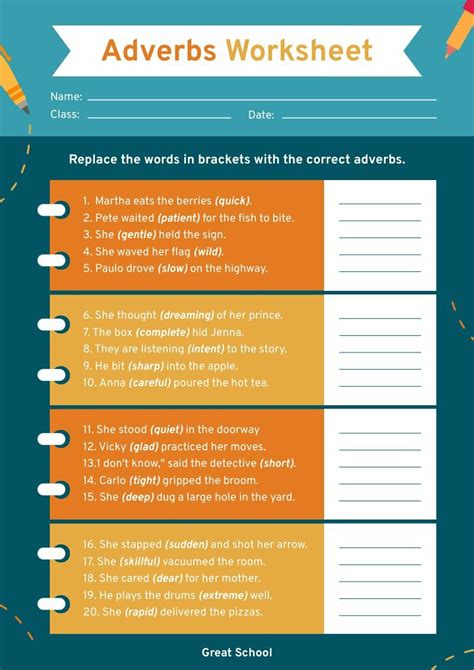 Adverbs Worksheet Piktochart