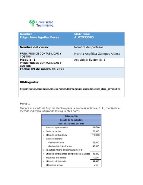 Evidencia 1 Contabilidad y costos Nombre Edgar Iván Aguilar flores