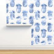 Pineapples Blue Watercolor Wallpaper Spoonflower