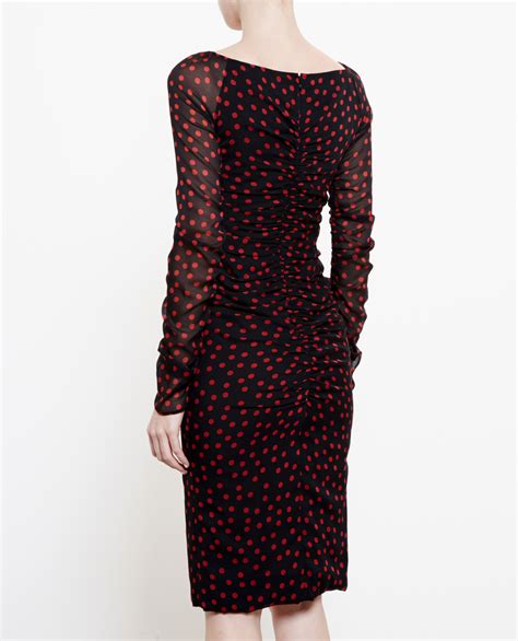 Dolce Gabbana Ruched Silk Polka Dot Dress In Black Lyst