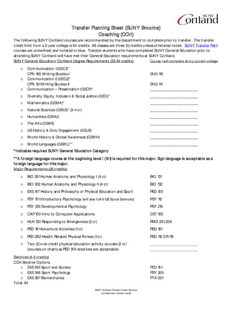 Fillable Online Www2 Cortland Transfer Planning Sheet SUNY Broome