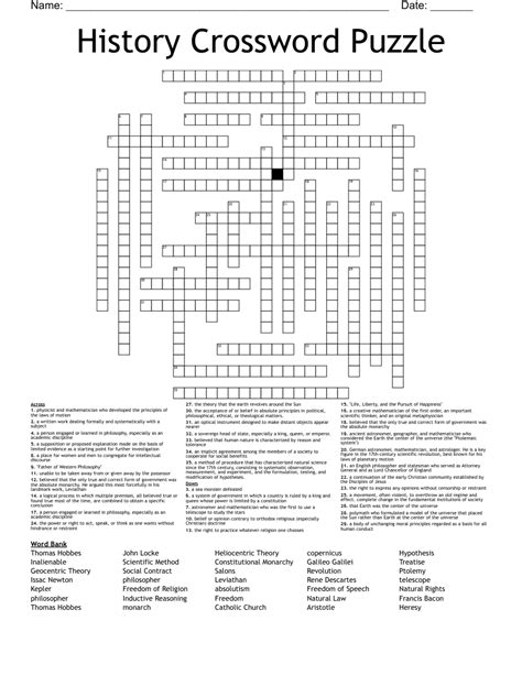 Crossword Puzzle Us History