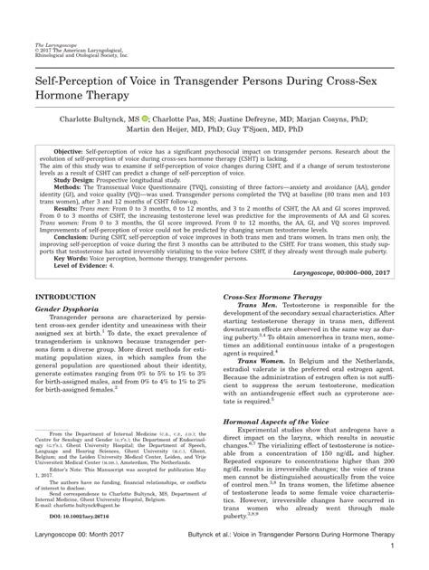 PDF Self Perception Of Voice In Transgender Persons During Cross Sex