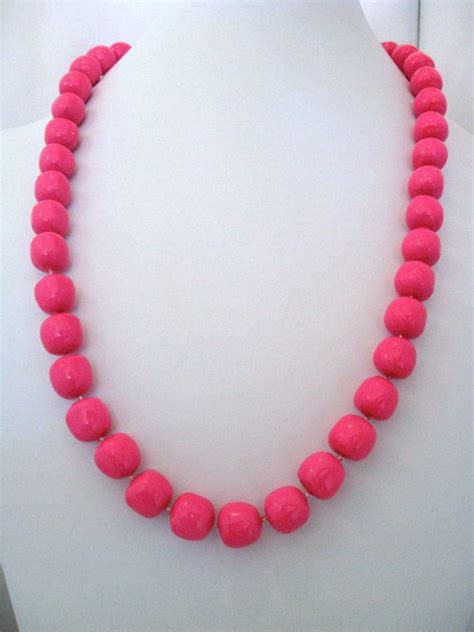 Hot Pink Bead Necklace Etsy Pink Bead Necklace Beaded Necklace