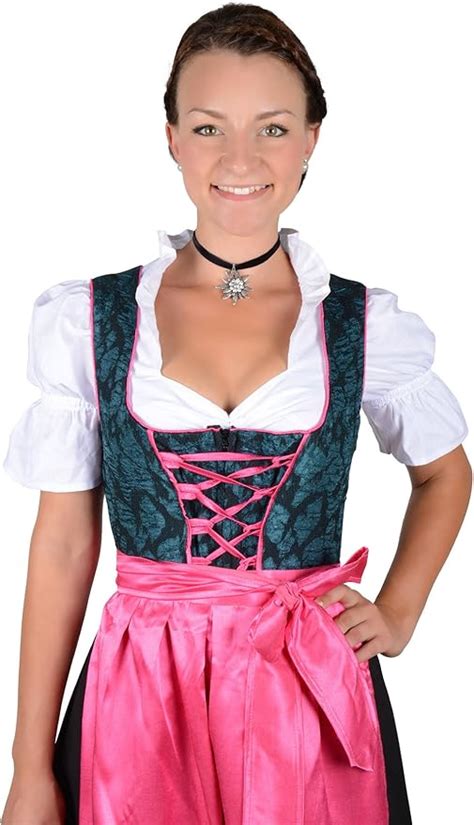 Almhouse 3 Teiliges Mini Dirndl Lara Pink Petrol Inkl Schürze Und