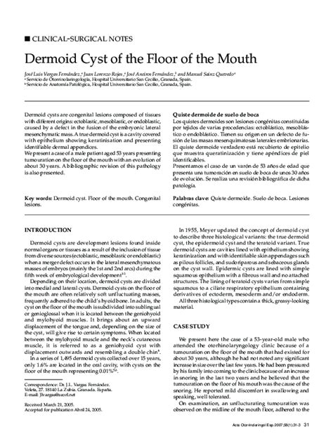 Pdf Dermoid Cyst Of The Floor Of The Mouth