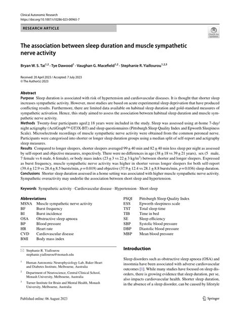 PDF The Association Between Sleep Duration And Muscle Sympathetic