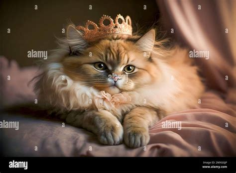 Beautiful Cat With Princess Crown In Pink Outfit Stock Photo Alamy