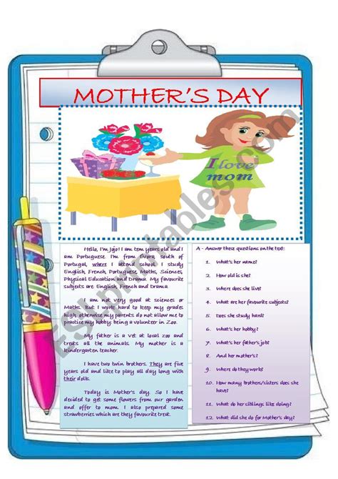 MOTHERS DAY ESL Worksheet By Ascincoquinas