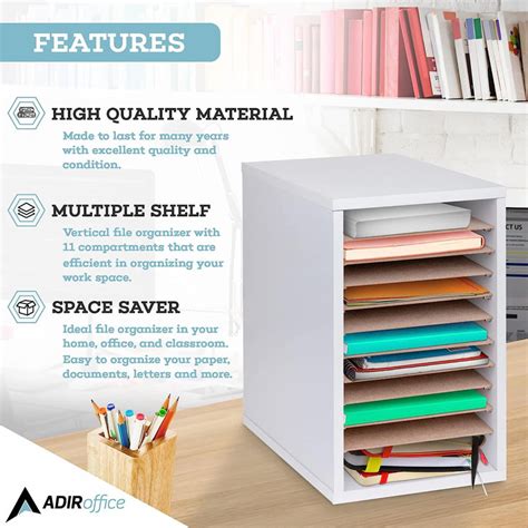 Adiroffice Compartment Wood Vertical Paper Sorter Literature File