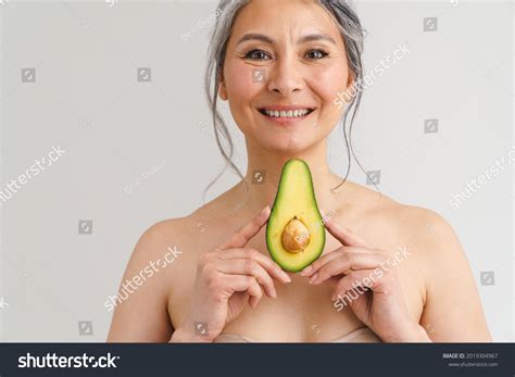 Mature Shirtless Woman Grey Hair Showing Stock Photo 2019304967 Shutterstock
