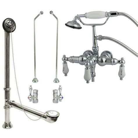 Chrome Wall Mount Clawfoot Tub Faucet w hand shower w Drain Supplies ...