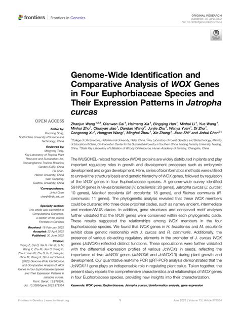 PDF Genome Wide Identification And Comparative Analysis Of WOX Genes