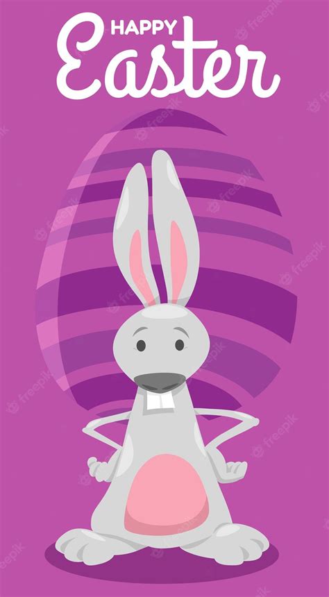 Premium Vector Cartoon Easter Bunny With Painted Egg Greeting Card