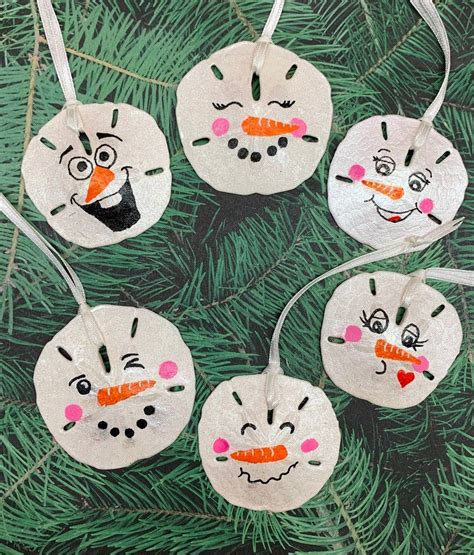 Real Sand Dollar Hand Painted Snowman Ornament Christmas Etsy In 2023