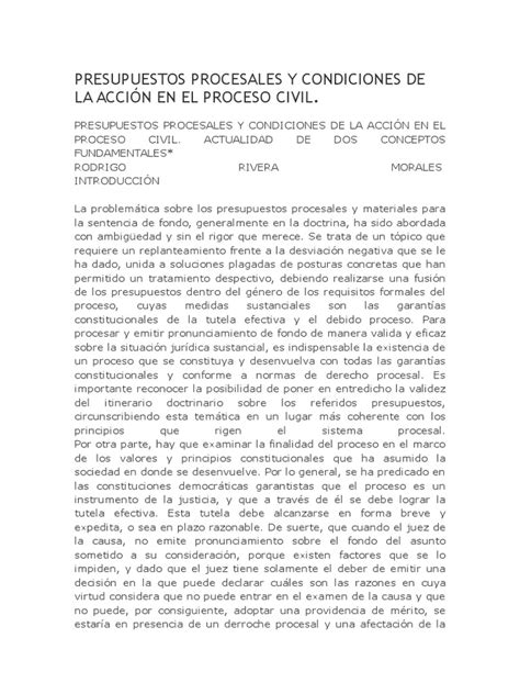 Pdf Presupuesto Procesales Y Condiciones De La Acci N En El Proceso