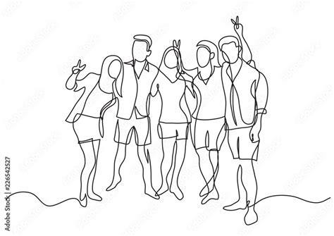 continuous line drawing of happy group of friends on beach Stock Vector ...