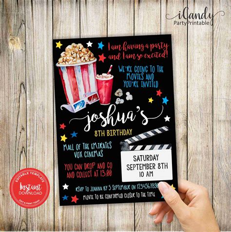 Movie Night Birthday Invitation For A Boy Cinema Invitation Etsy