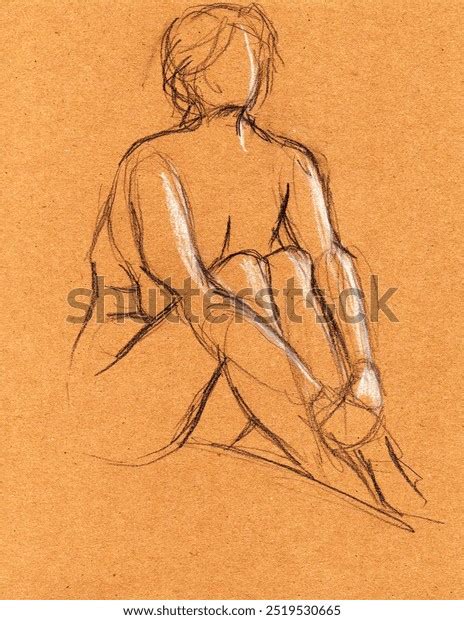 Sketch Naked Woman Line Drawing Pencil Stock Illustration 2519530665