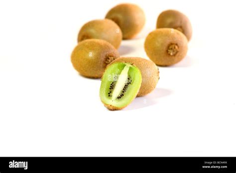 Close Up Of Kiwis On White Background Stock Photo Alamy