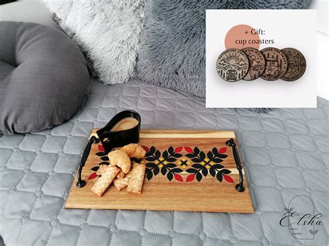 Wooden Ottoman Serving Tray With Metal Handles Wood And Etsy
