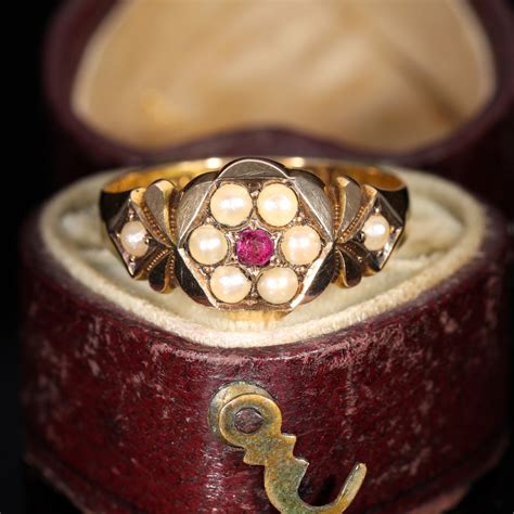 The Antique 1885 Victorian Pearl And Ruby Ring