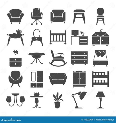 Los Iconos Del Diseño Simple De Los Muebles Fijaron Para El Web Y El