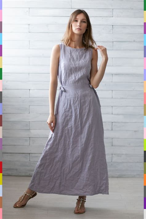 Purple Flax Dress Linen Dress Linen Tunic Maxi Linen Dress Etsy