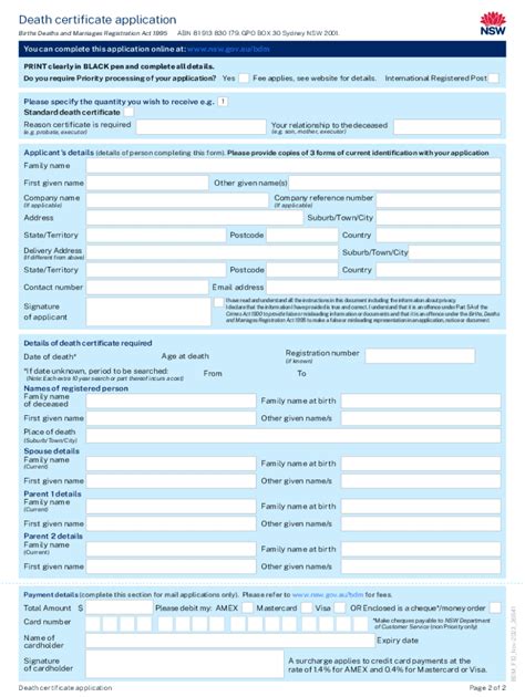 Fillable Online Application form for a death certificate. Death ...