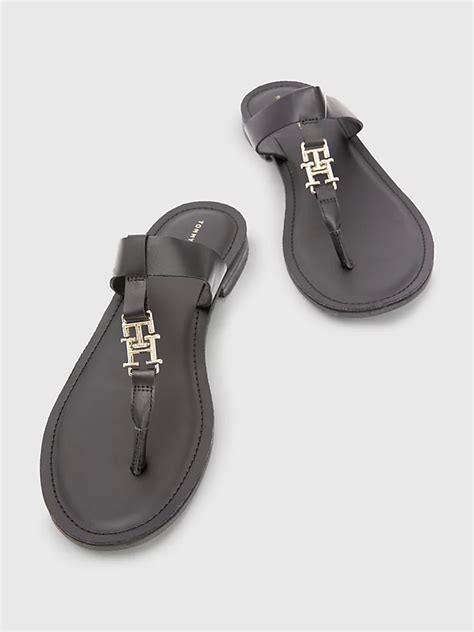 Elevated Leather T Bar Flat Sandals Black Tommy Hilfiger