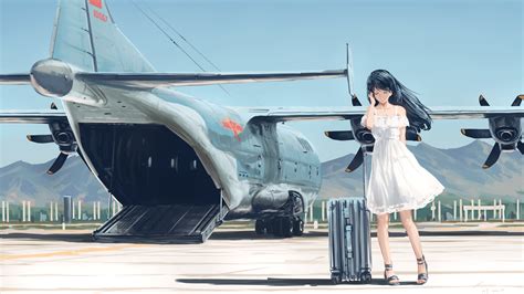 long hair, Anime, Anime girls, Aircraft, Black hair, Dress HD ...