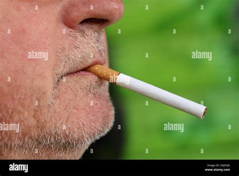 Man With A Cigarette In His Mouth Side View Stock Photo Alamy