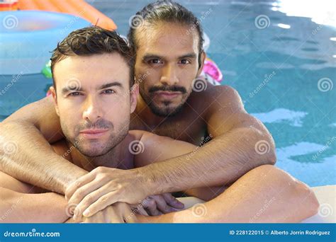 Gorgeous Interracial Gay Couple In Swimming Pool Stock Image Image Of Desire Adults