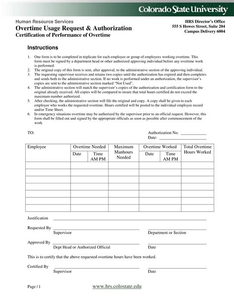 Printable Overtime Request Form Printable Forms Free Online