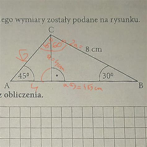 Dany jest trójkąt ABC Niektóre jego wymiary zostały podane na rysunku