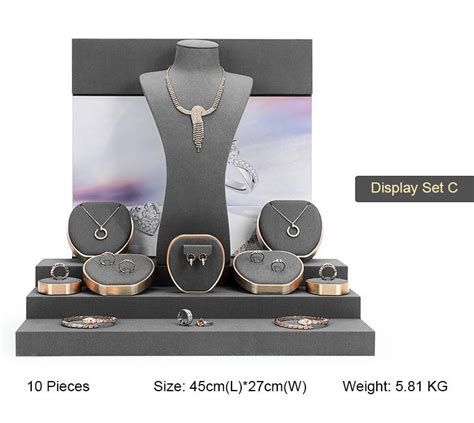 Luxury Retail Gold Metal Dark Gray Velvet Jewelry Display Sets