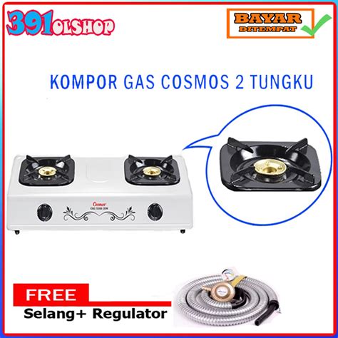 Kompor Gas 2 Tungku Cosmos Putih CGC 5268 CEW Free Selang Gas Paket