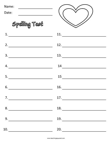 Spelling Test Paper Templates Set 1 Worksheets Library