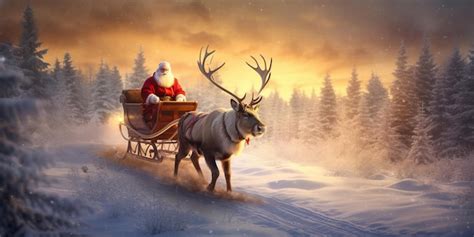 Premium Photo Santa Claus Rides In A Reindeer Sleigh He Hastens To