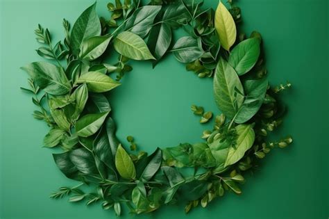 Premium Ai Image A Green Wreath With Green Leaves On A Green Background