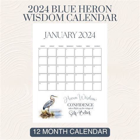 Blue Heron 2024 Calendar Printable Print At Home Wall Calendar Shore