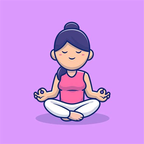 Cute Woman Meditating Yoga Cartoon Vector Icon Illustration People And