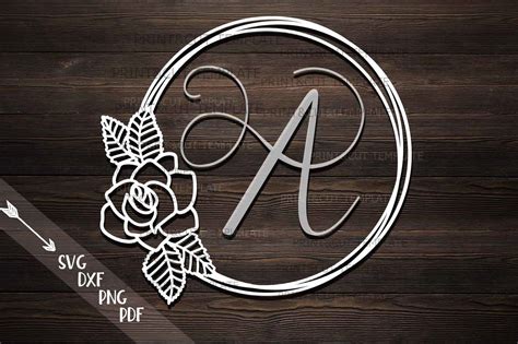 Floral Rose Wreath Circle Monogram Frame Svg Dxf Pdf Cut Digital File