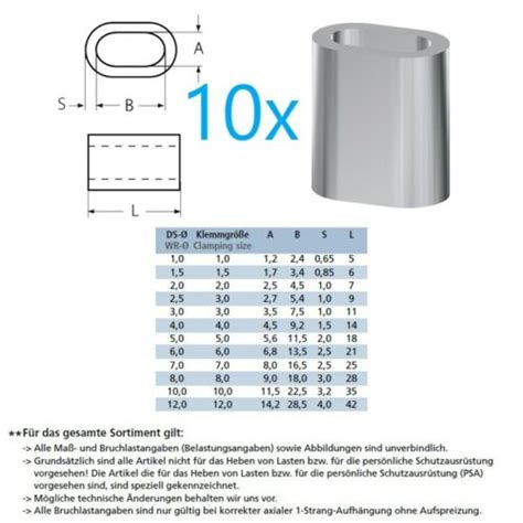 10x VA A4 Edelstahl Pressklemmen Klemmen Presshülsen Drahtseil