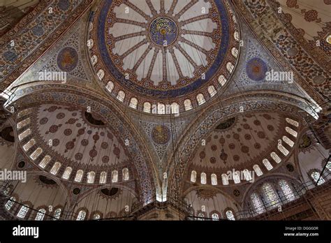 Interior View Vaulted Ceiling Ornate Domes Sultan Ahmed Mosque Stock