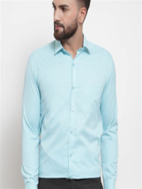 Buy Jainish Men Turquoise Blue Classic Slim Fit Solid Formal Shirt