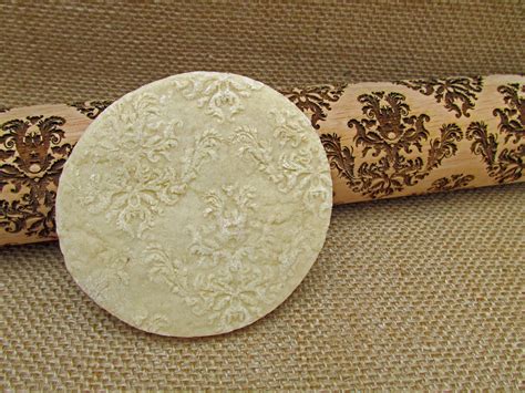 Engraved Rolling Pin Embossed Damask Cookie Stamp Damascus Etsy