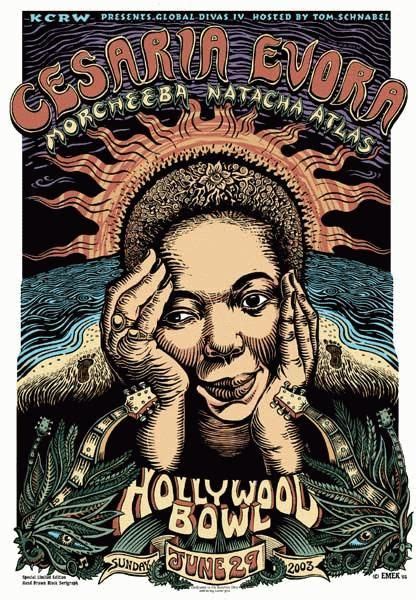 Original Silkscreen Concert Poster For Cesaria Evora At The Hollywood