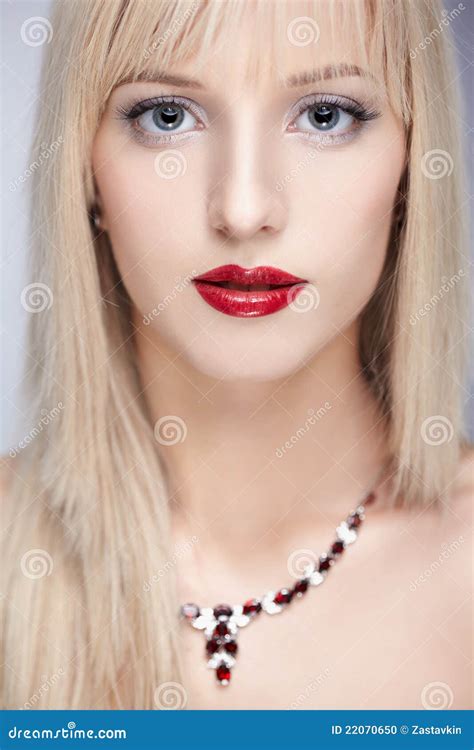 Beautiful Blonde In Necklace Stock Photo Image Of Model Closeup
