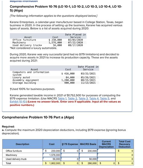 Solved Requirea Information Comprehensive Problem 10 76 Lo